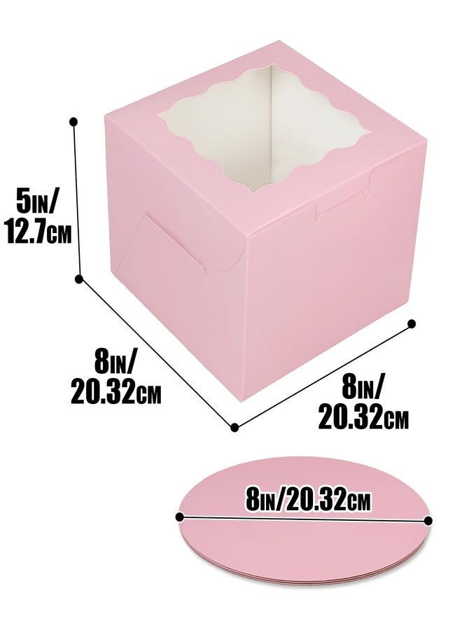 Bakepacker 8x8x5 Inches 18pcs Pink Cake Boxes with Window 18-Packs (18 Boxes +18 Cake Boards Included) - Image 4